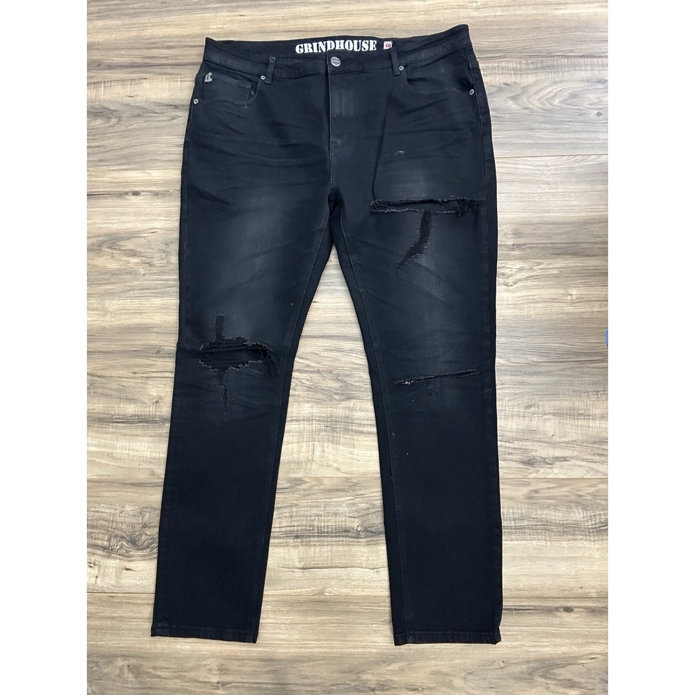 N.Y.C Grindhouse‎ Denim Mens Straight Fit Jeans Size 40 Black Ripped